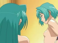 Green haired manga babe sucks a huge cock